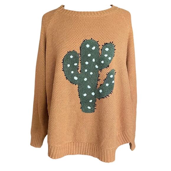 Wrangler Mustard Sweater Cactus Applique Concho Suede Accents Sz SM Fall Western - Picture 1 of 9